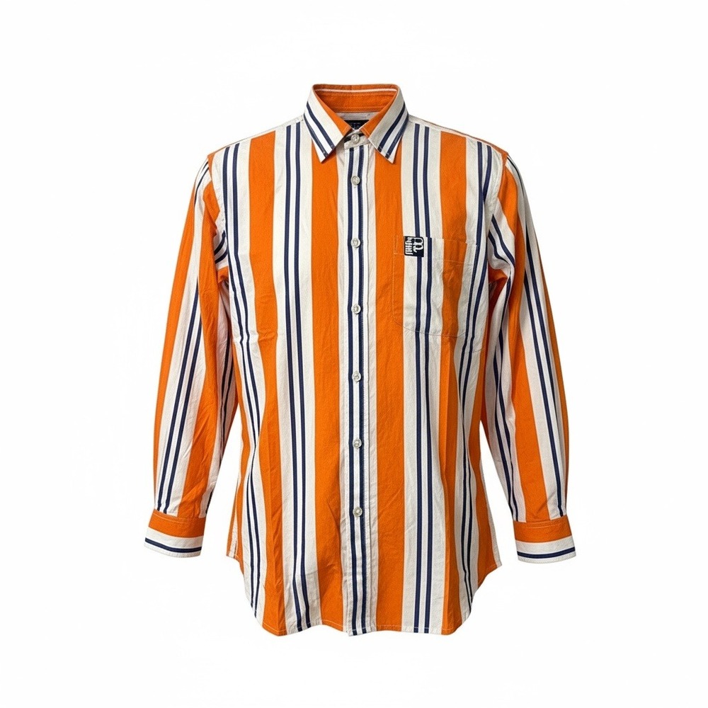 Ten Twenty Blues Vintage Y2K Mens Orange White Blue Stripe‎ Button Down Shirt XL